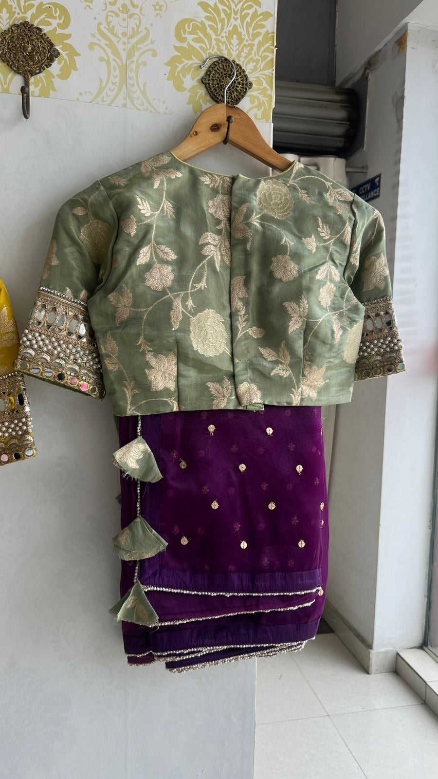 Pista green tissue banarasi mirror blouse (only blouse)