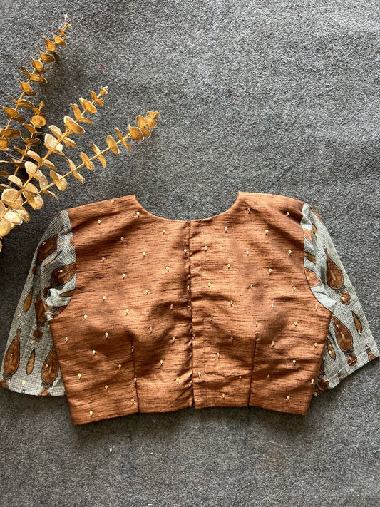 Brown silk handwork blouse
