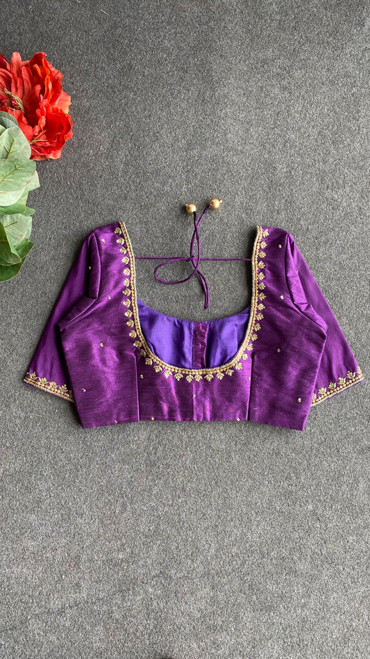 Purple silk heavy hand worked blouse