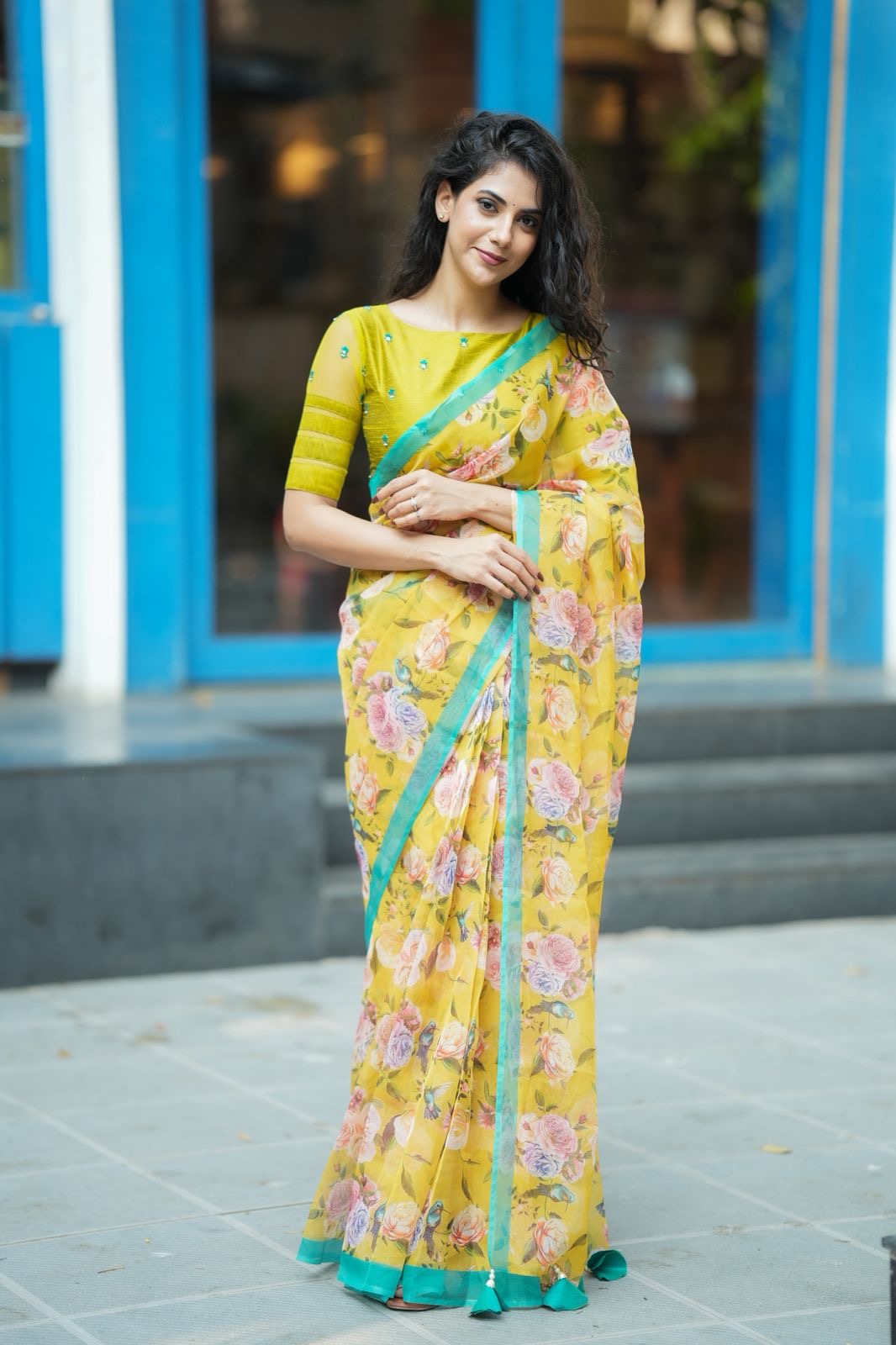 Lime green floral hand worked blouse (only blouse)
