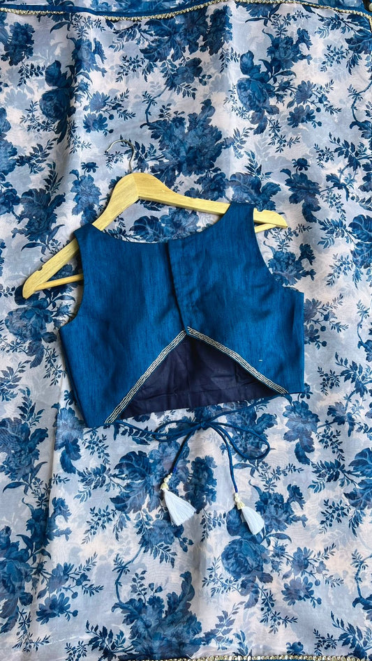 Blue silk hand work blouse (only blouse )