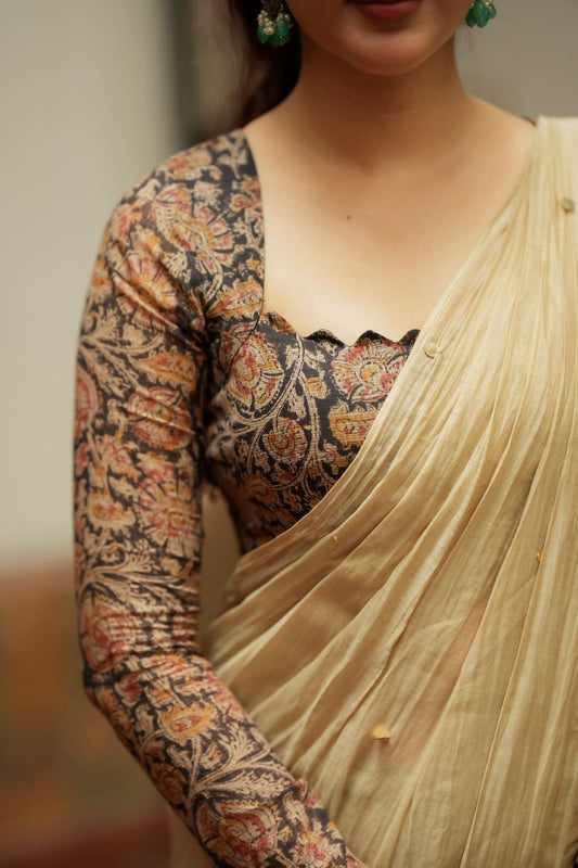 Brown kota Ajrak print hand work blouse (only blouse)