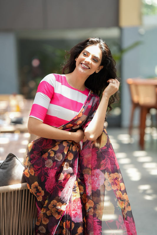 Pink & stripped satin blouse