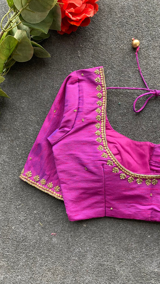Magenta silk heavy hand worked blouse