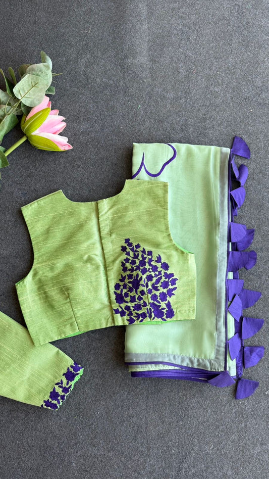 Pista green silk embroidery blouse (only blouse)