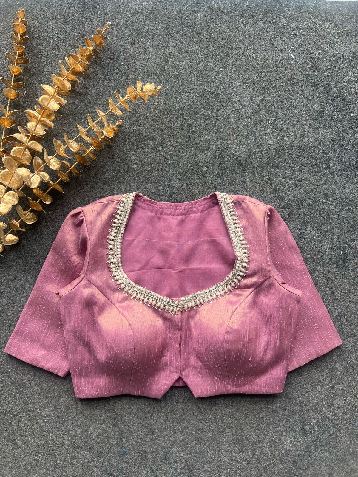 Light pink tissue pearl worked blouse