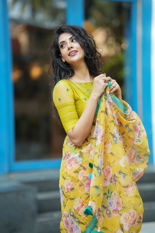 Lime green floral hand worked blouse (only blouse)
