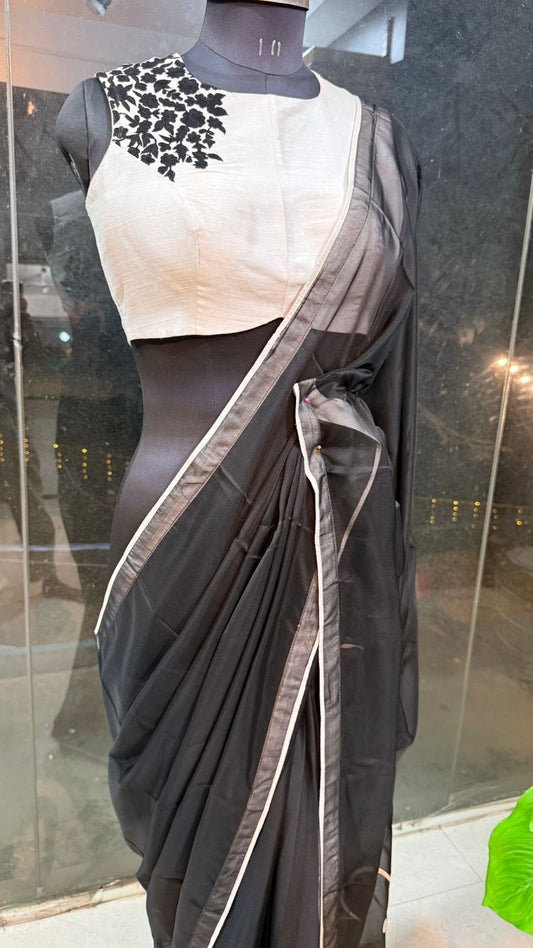 White silk shoulder hand embroidery blouse (only blouse)