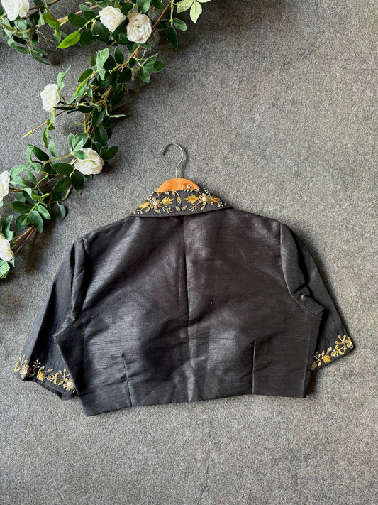 Black silk collar hand worked blouse