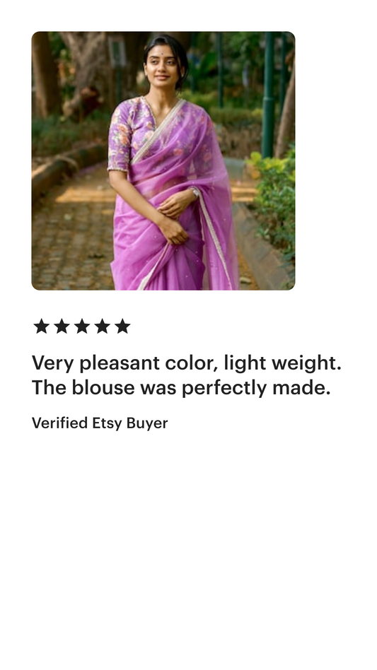 Lavender organza saree with pearl hand work blouse