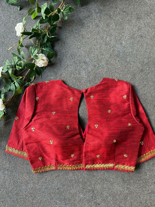Maroon silk shoulder hand worked blouse