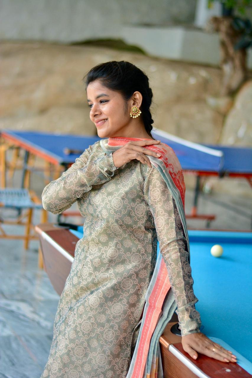 Pastel green tissue 2 piece kurti dress – Threadslabel