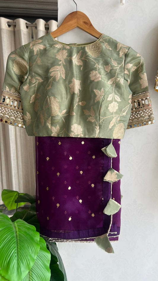 Pista green tissue banarasi mirror blouse (only blouse)