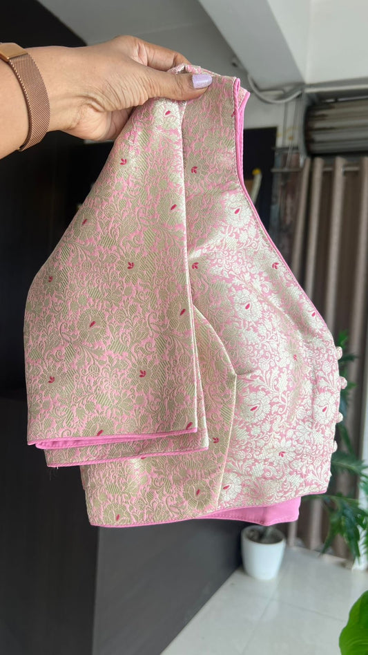 Lavender mul checked silk with banarasi blouse