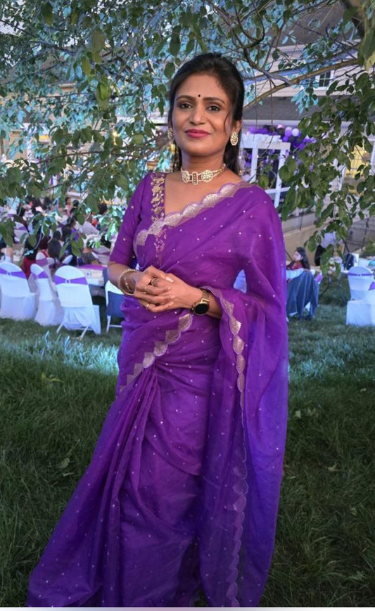 Purple Organza Saree with Handmade Blouse