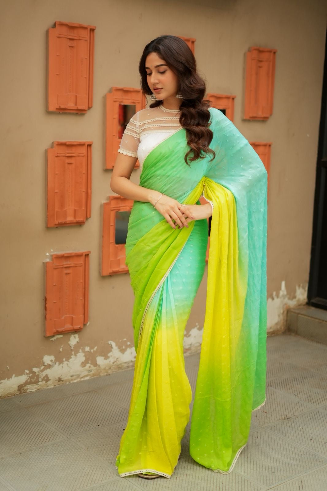 White embroidery hand work blouse(only blouse)