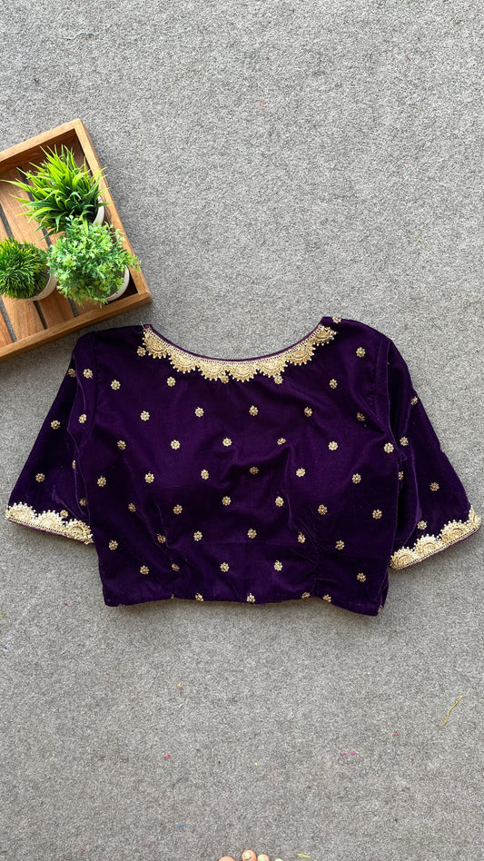 Purple velvet handwork blouse