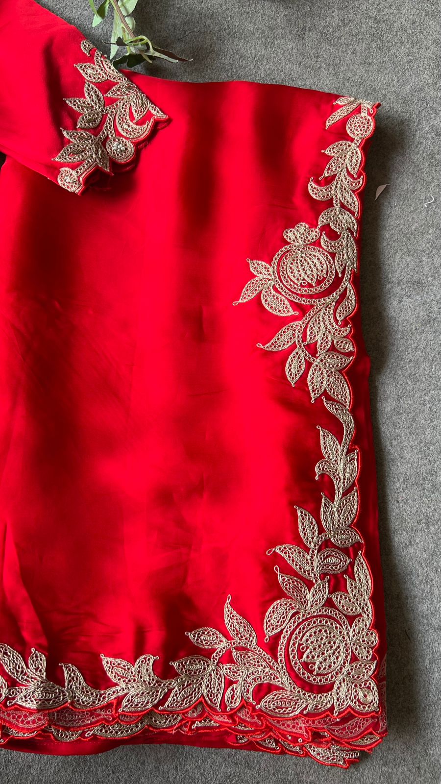 Red Gajji silk saree with heavy embroidery blouse