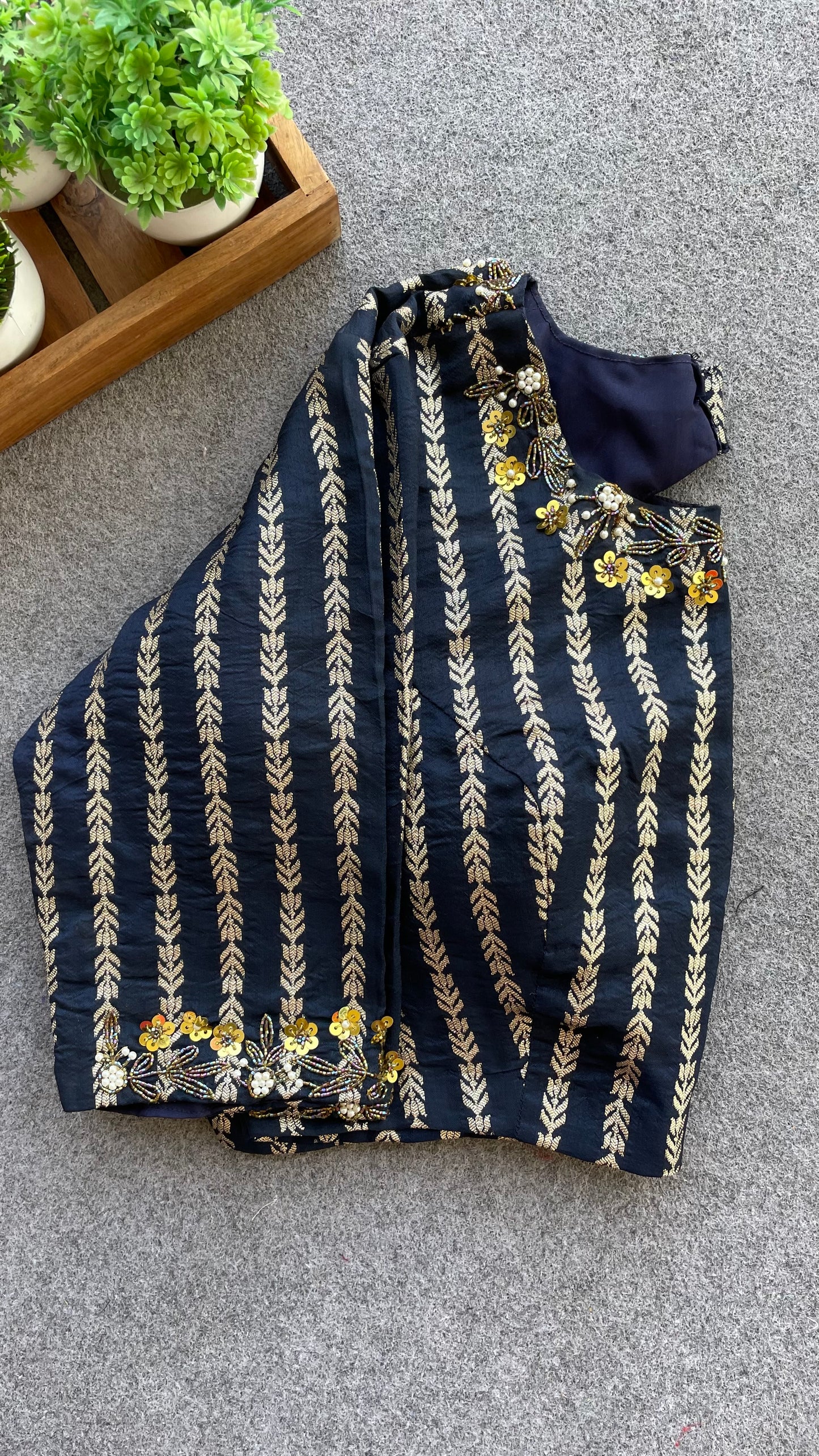 Dark blue gold stripped handwork blouse