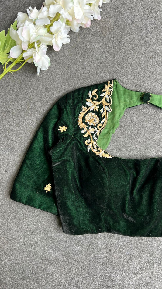 Green velvet heavy hand work blouse