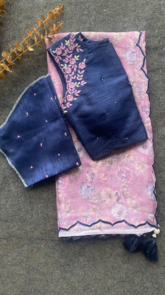 Midnight blue floral hand work blouse (only blouse)