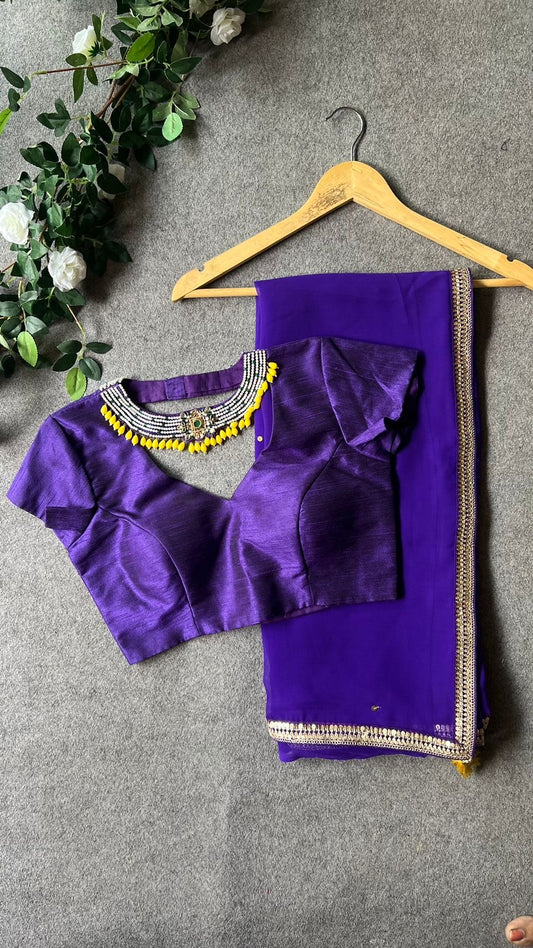 purple jewel neck hand worked blouse