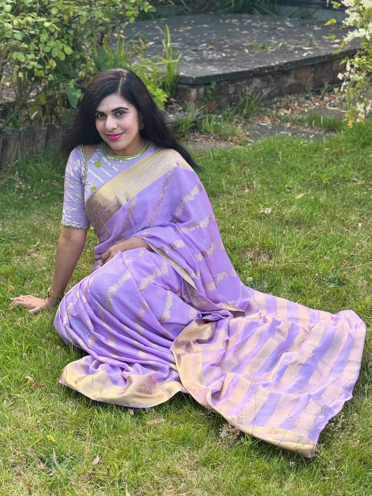 Blue floral jacquard Intricate JEWEL hand work blouse