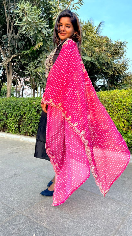 Black silk embroidery 3 piece kurti suit