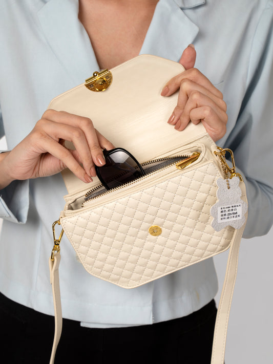 Women textured half white shoulder bag
