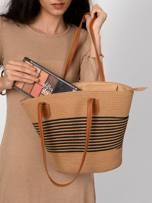 Jute brown Women textured fashion bag