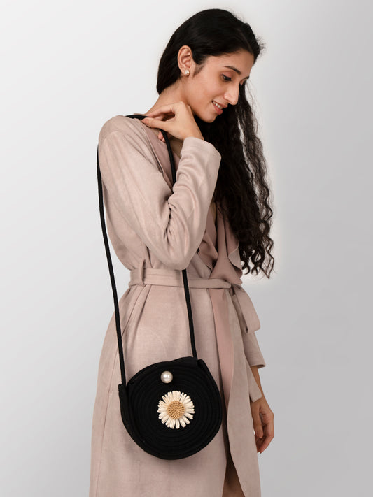 Black jute women fashion bag