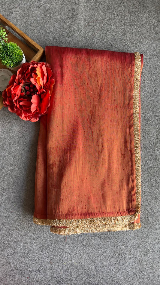 Red soft tissue saree
