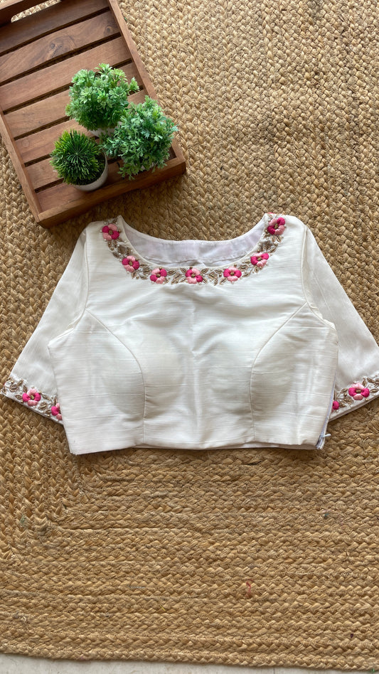 White floral intricate hand worked blouse