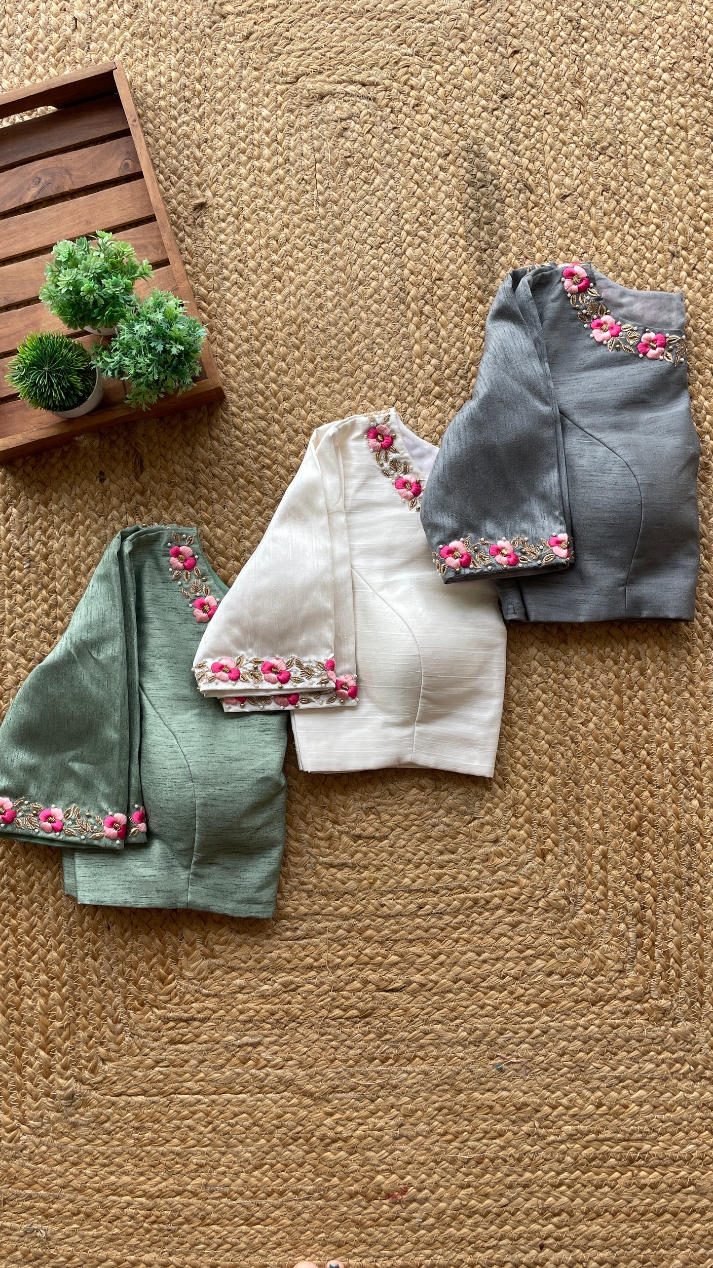 White floral intricate hand worked blouse