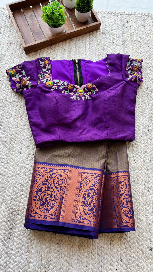 Chocolate brown silk saree with hand worked blouse