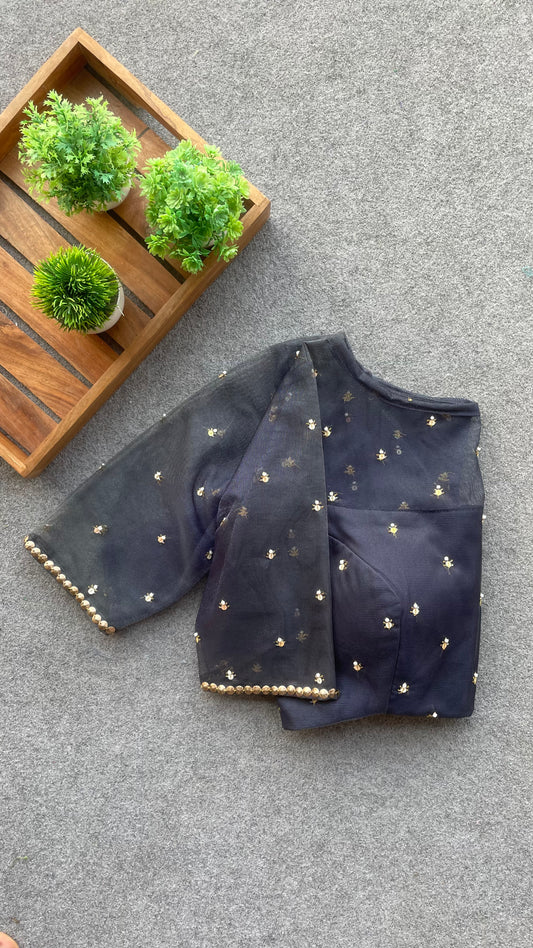 Deep blue netted & embroidery blouse