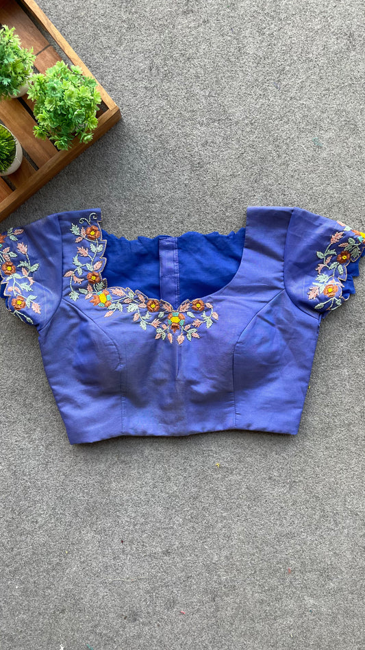 Blue silk hand worked blouse