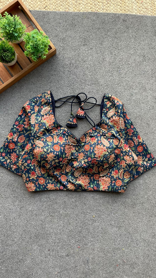 Blue floral embroidery hand worked blouse