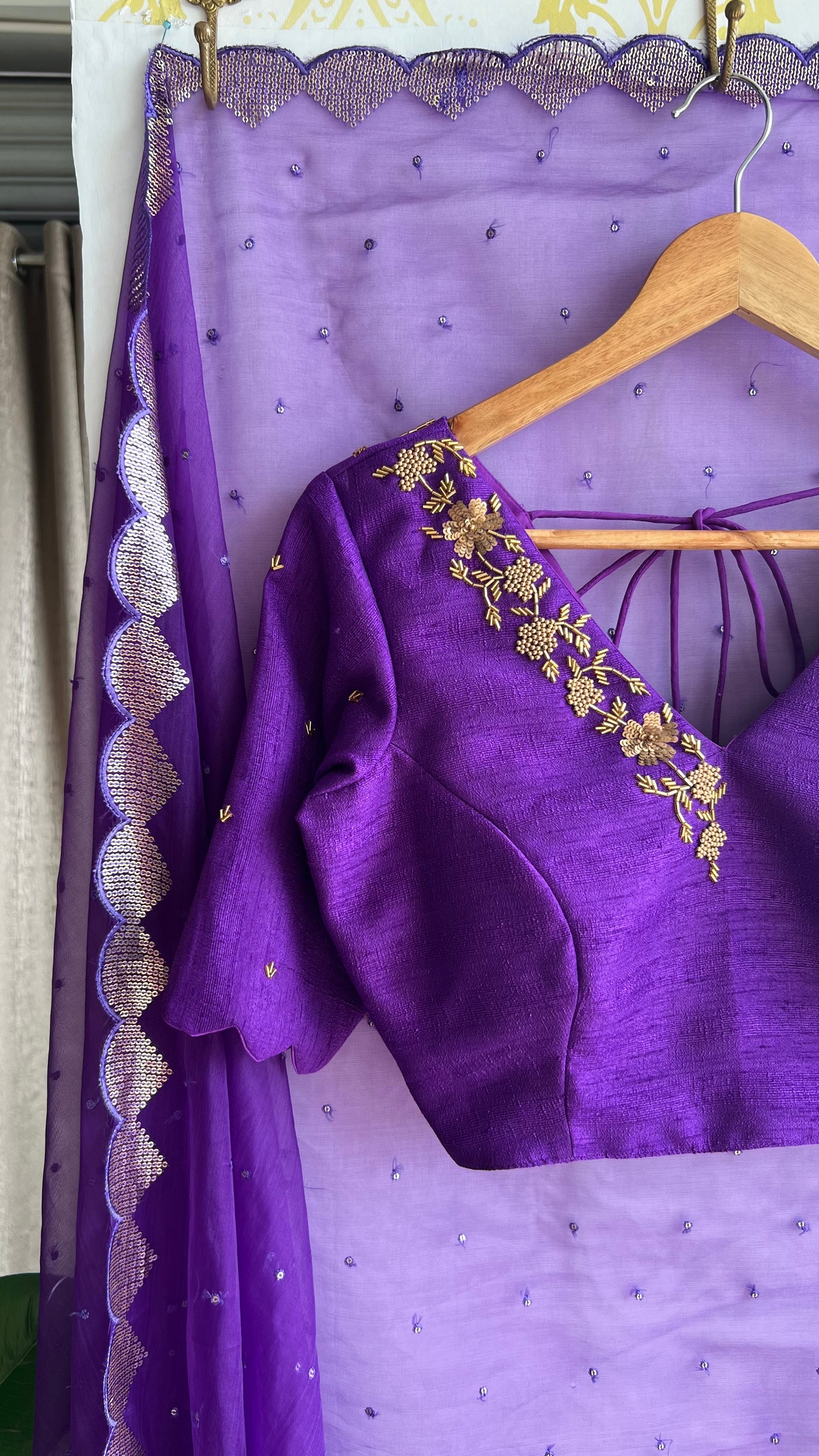 Purple Organza Saree with Handmade Blouse