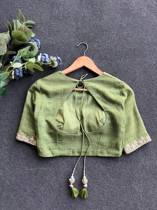 Pista green embroidery work blouse