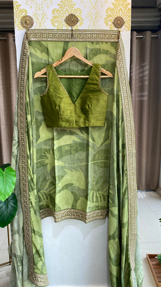 Green viscose silk saree with hand work blouse