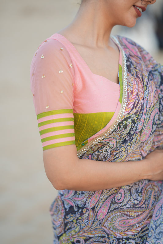 Pink & green hand worked blouse (only blouse)