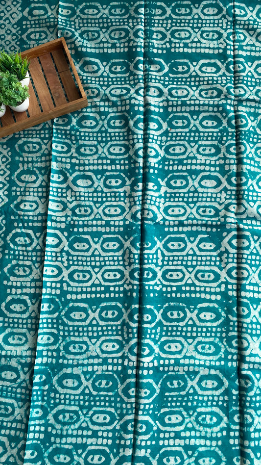 Blue & Dark blue printed cotton saree with blouse