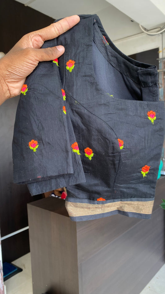 Black organza saree with black embroidery blouse