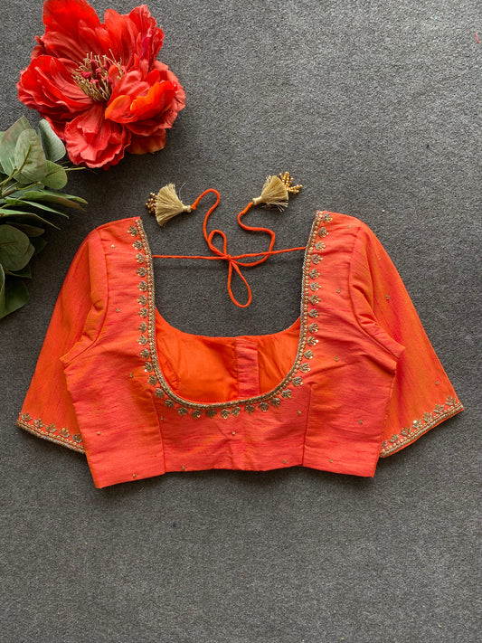 Orange silk heavy hand worked blouse