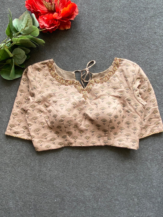 Grey cotton floral hand made blouse