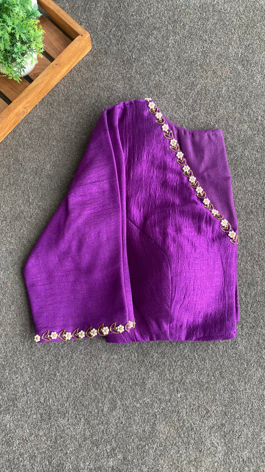 Purple silk intricate handwork blouse