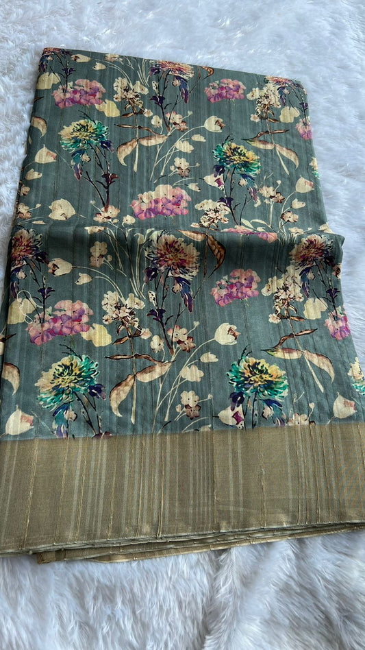 Green floral silk saree with blouse