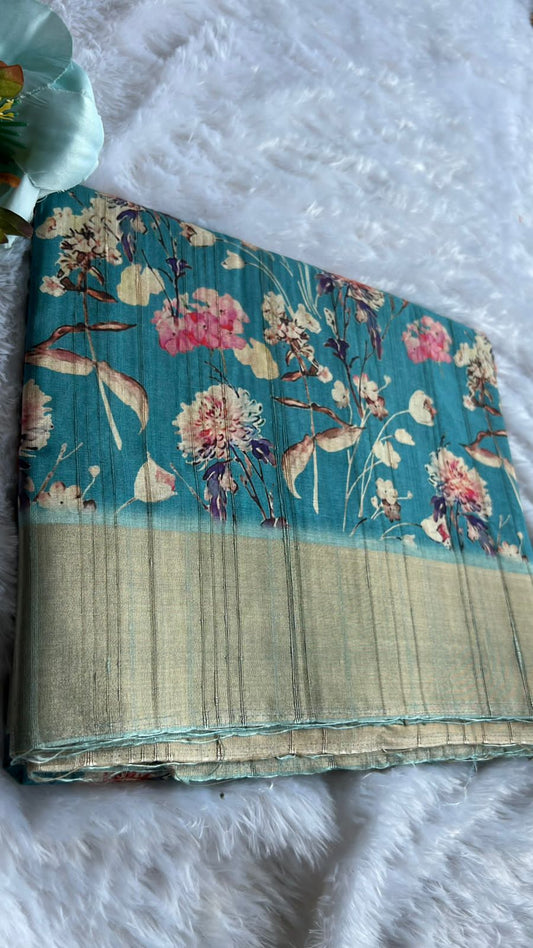 Blue floral silk saree with blouse