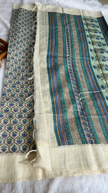 Blue floral cotton saree with blouse